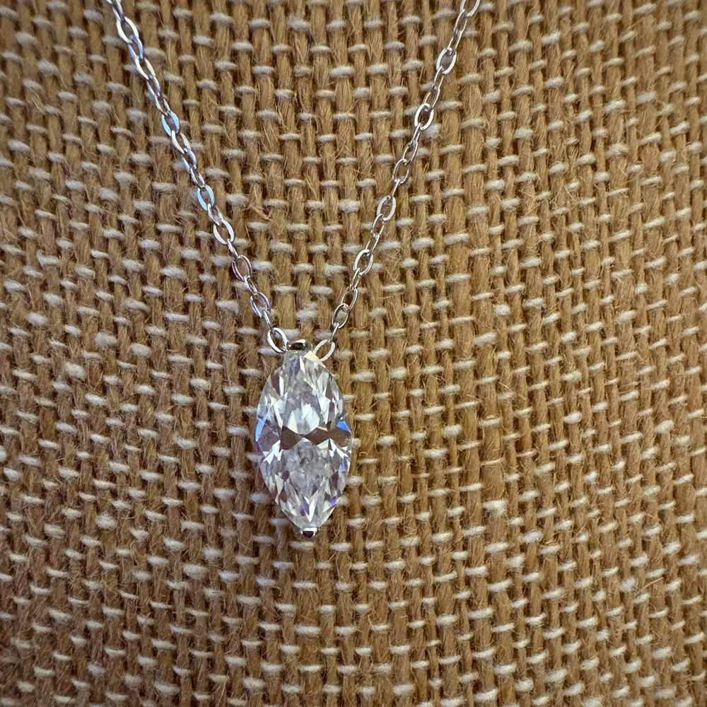 Solid Sterling Silver One Carat Oval Moissanite Necklace with Side Details
